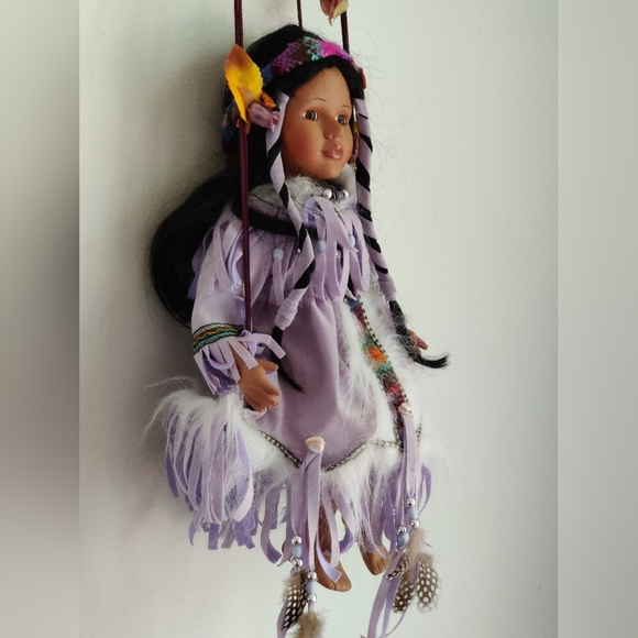 Cathay Collection Porcelain Doll Native American Girl on a swing - Picture 5 of 8